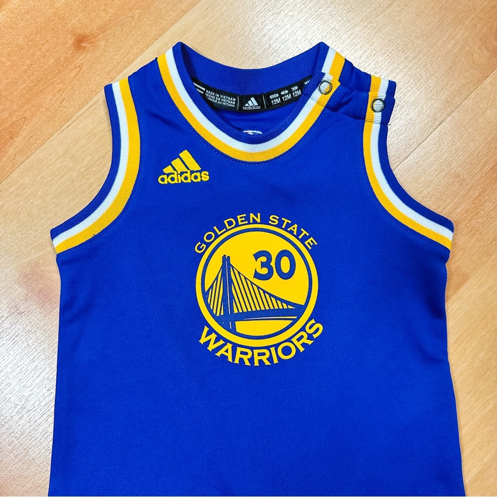 Adidas Blue & Gold NBA Golden State Warriors Steph Curry Jersey Romper Size 12M - Picture 3 of 7